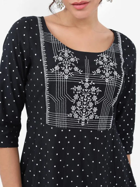 Vasthrlay Black Printed A-Line Kurtas