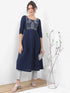 Vasthrlay Navy Blue Printed A-Line Kurtas