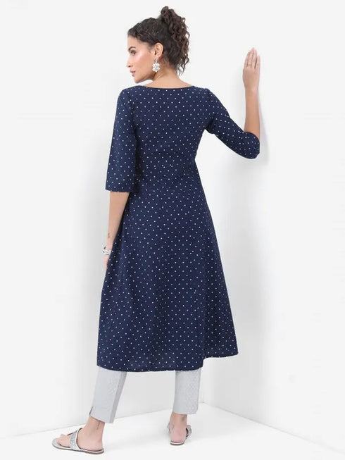 Vasthrlay Navy Blue Printed A-Line Kurtas
