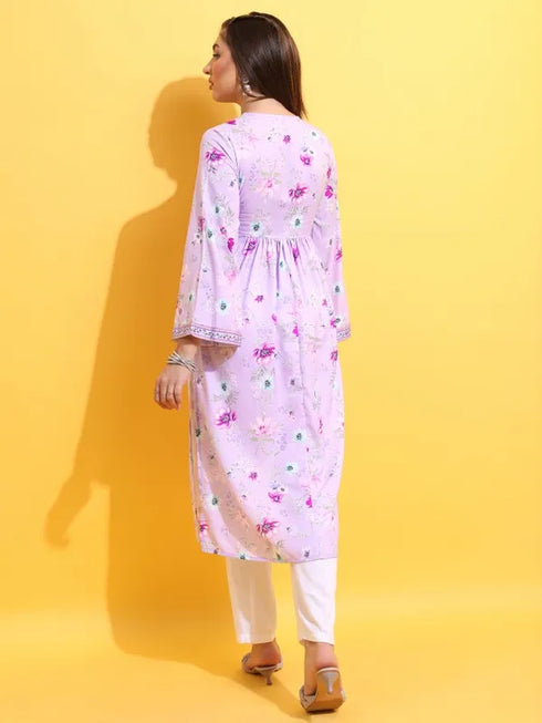 Vasthrlay Lavender Printed A-Line Kurtas