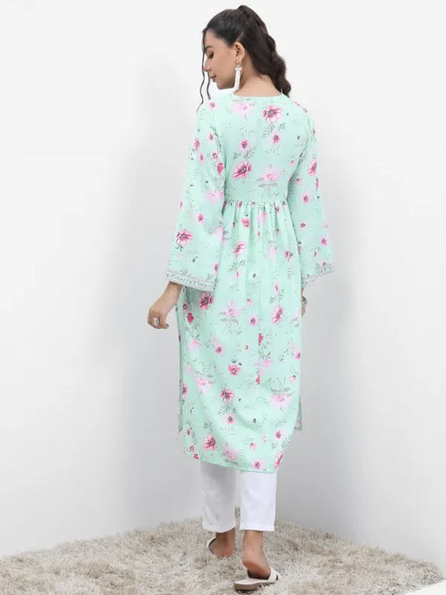 Vasthrlay Blue Printed A-Line Kurtas