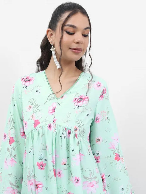 Vasthrlay Blue Printed A-Line Kurtas