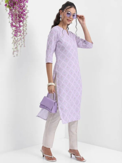 Vasthrlay Lavender Printed Straight Kurtas