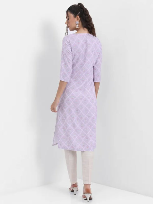 Vasthrlay Lavender Printed Straight Kurtas