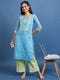 Vasthrlay Women Blue Printed Straight Kurtas