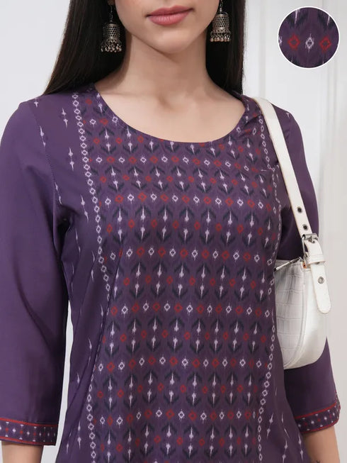 Vasthrlay Purple Printed Straight Kurtas
