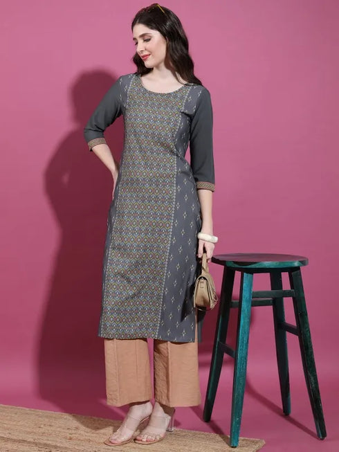 Vasthrlay Charcoal Printed Straight Kurtas