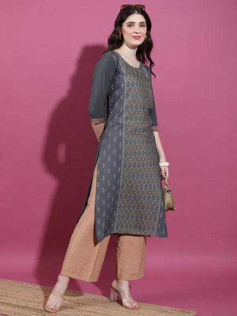 Vasthrlay Charcoal Printed Straight Kurtas