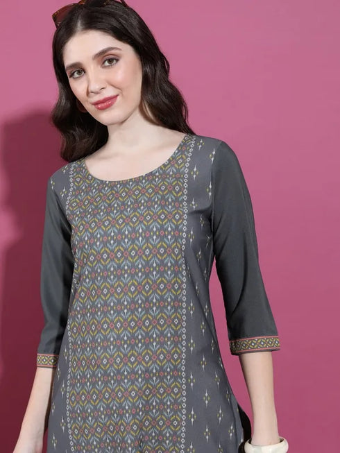 Vasthrlay Charcoal Printed Straight Kurtas