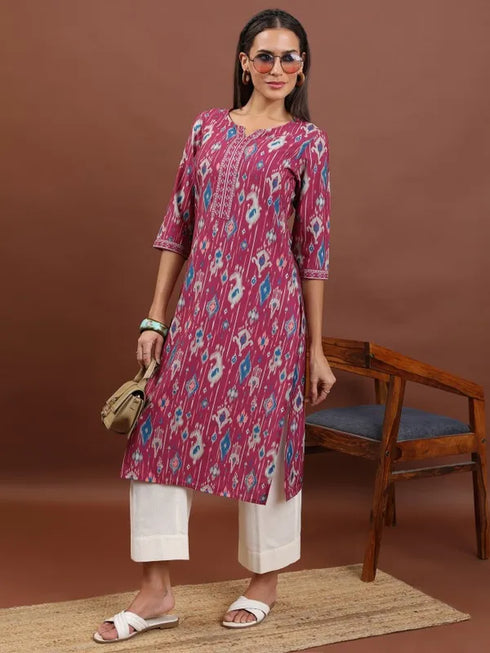 Vasthrlay Women Magenta Printed Straight Kurtas
