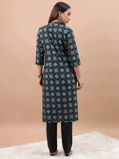 Vasthrlay Women Black Printed Straight Kurtas