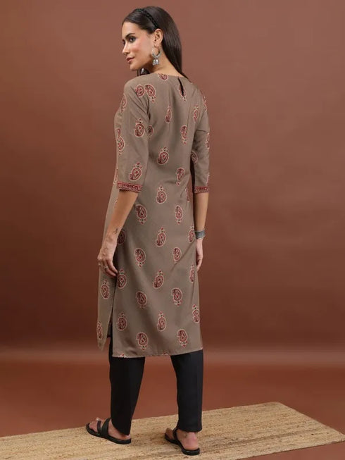 Vasthrlay Women Beige Printed Straight Kurtas