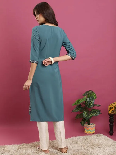 Vasthrlay Women Teal Printed Straight Kurtas