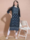 Vasthrlay Navy Blue Printed Straight Kurtas