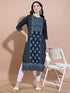 Vasthrlay Navy Blue Printed Straight Kurtas