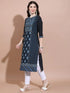 Vasthrlay Navy Blue Printed Straight Kurtas