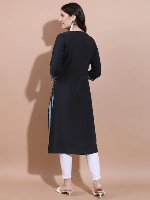 Vasthrlay Navy Blue Printed Straight Kurtas