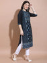 Vasthrlay Navy Blue Printed Straight Kurtas
