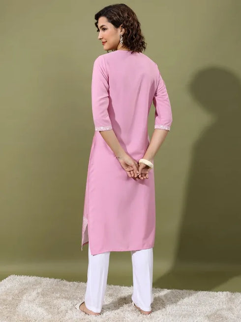 Vasthrlay Women Pink Printed Straight Kurtas