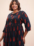 Vasthrlay Women Navy Plus Size Printed A-Line Kurta