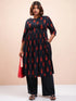 Vasthrlay Women Navy Plus Size Printed A-Line Kurta
