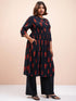 Vasthrlay Women Navy Plus Size Printed A-Line Kurta