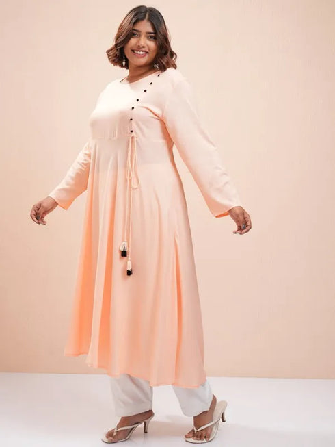 Vasthrlay Women Peach Printed A-Line Kurta