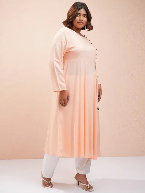 Vasthrlay Women Peach Printed A-Line Kurta