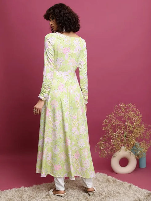 Vasthrlay Women Green Printed A-Line Kurtas
