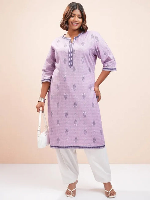 Vasthrlay Mauve Printed Straight Kurta
