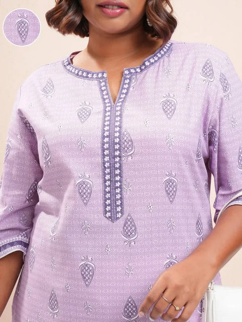 Vasthrlay Mauve Printed Straight Kurta