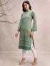 Vasthrlay Women Green Printed Straight Kurtas