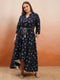 Vasthrlay Navy Plus Size Printed A Line Kurta