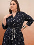 Vasthrlay Navy Plus Size Printed A Line Kurta