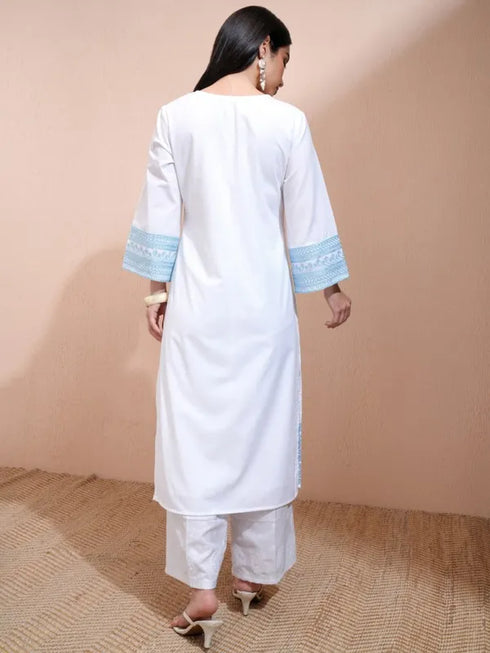 Vasthrlay White Printed Straight Kurta