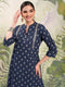 Vasthrlay Women Navy Blue Printed A-Line Kurta
