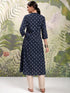 Vasthrlay Women Navy Blue Printed A-Line Kurta