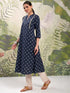 Vasthrlay Women Navy Blue Printed A-Line Kurta