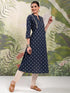 Vasthrlay Women Navy Blue Printed A-Line Kurta