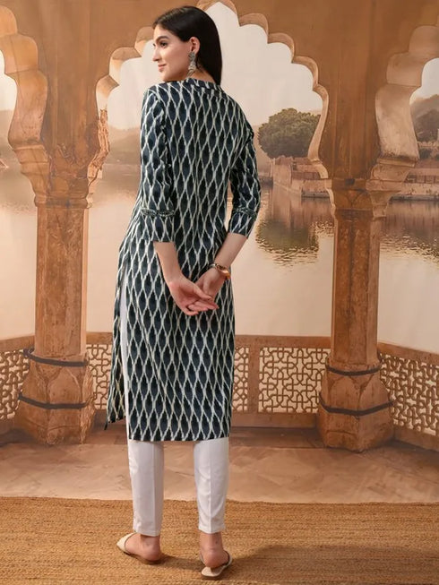 Vasthrlay Women Grey Printed Straight Kurta