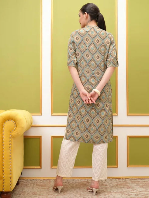 Vasthrlay Women Brown Printed Straight Kurtas