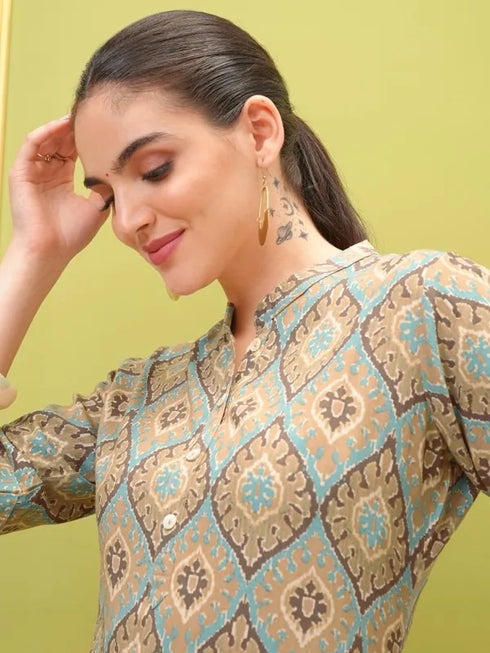 Vasthrlay Women Brown Printed Straight Kurtas