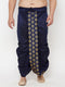 Vastramay Men's Plus Size Navy Blue Cotton Blend Embroidered Traditional Dhoti