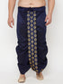 Vastramay Men's Plus Size Navy Blue Cotton Blend Embroidered Traditional Dhoti