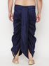 Vastramay Men's Plus Size Navy Blue Cotton Blend Embroidered Traditional Dhoti