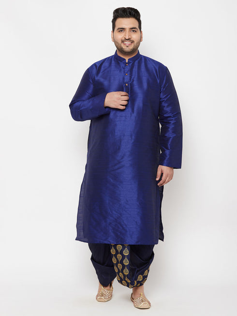 Vastramay Men's Plus Size Navy Blue Cotton Blend Embroidered Traditional Dhoti