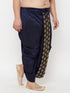 Vastramay Men's Plus Size Navy Blue Cotton Blend Embroidered Traditional Dhoti
