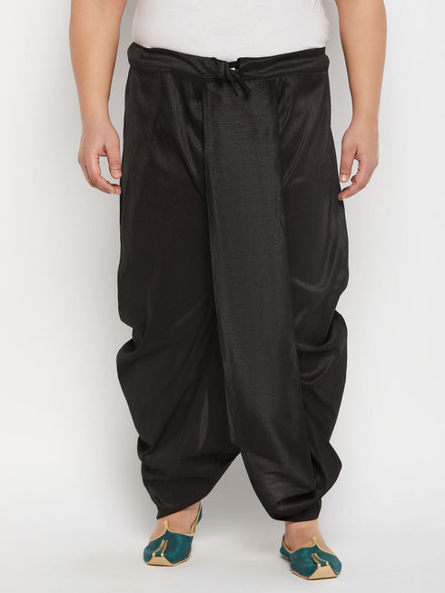 Vastramay Men's Plus Size Black Cotton Blend Solid Traditional Dhoti