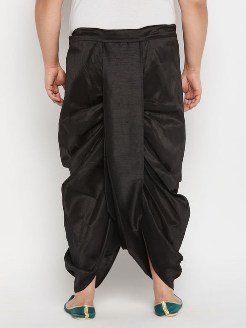 Vastramay Men's Plus Size Black Cotton Blend Solid Traditional Dhoti