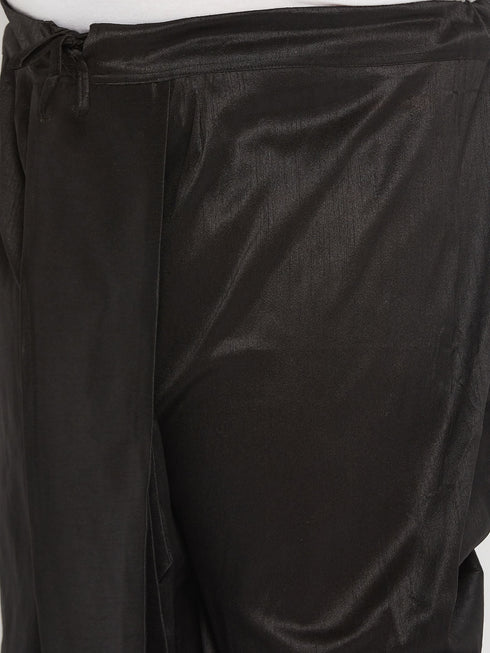Vastramay Men's Plus Size Black Cotton Blend Solid Traditional Dhoti